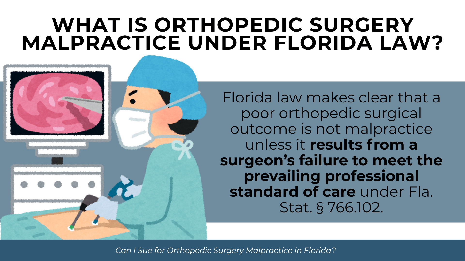 Surgeon operating with text explaining malpractice arises only from failure to meet the professional standard of care.