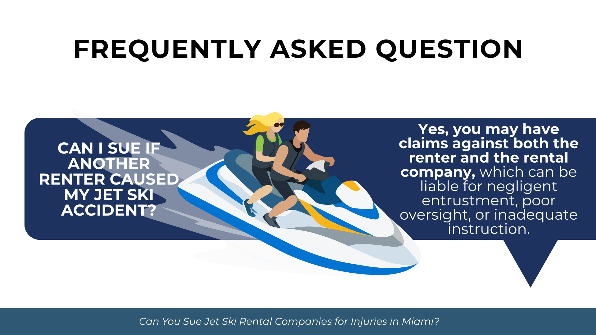 Two-person jet ski illustration next to text describing claims against renters and rental companies after accidents.