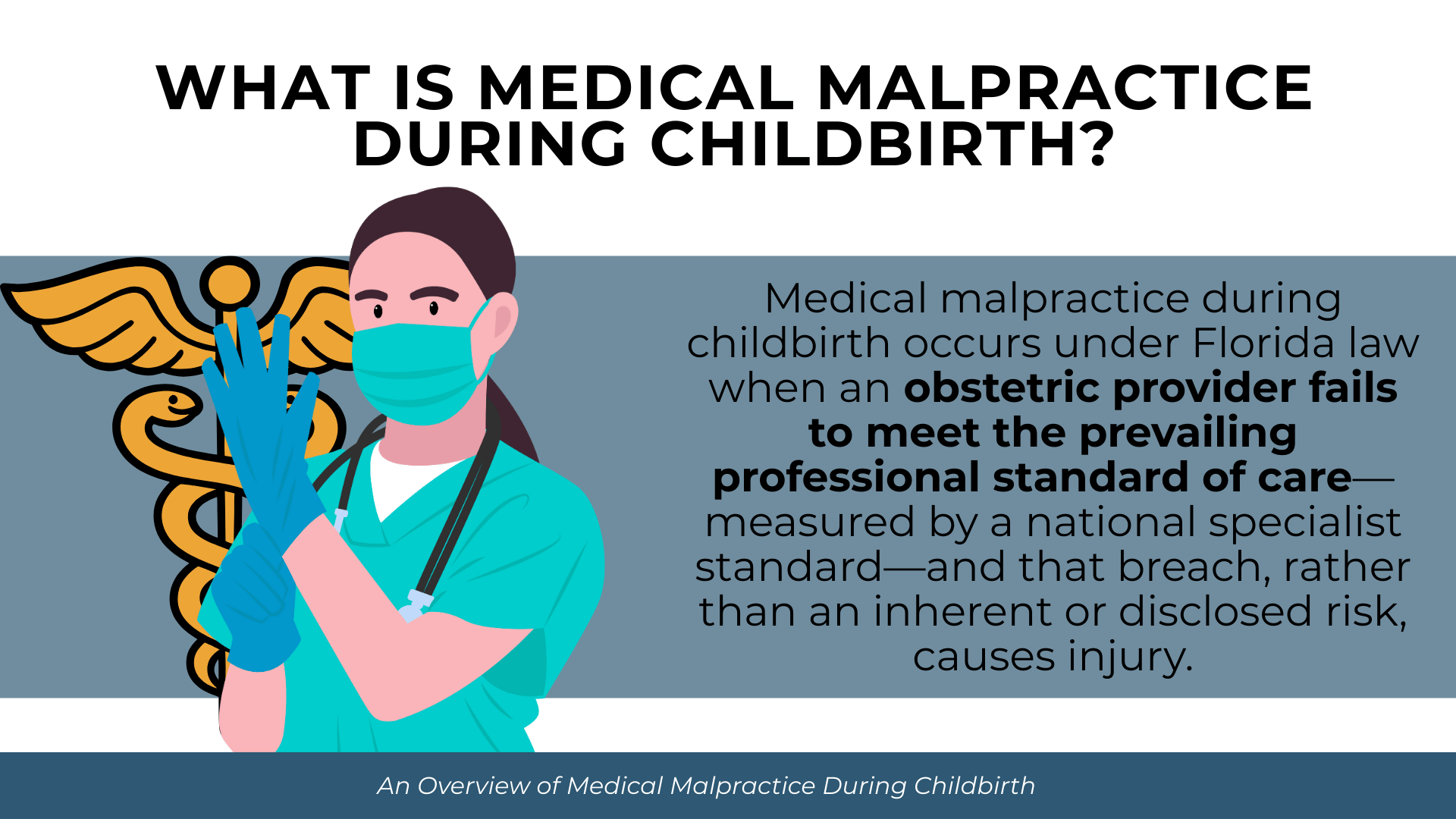 Masked obstetric provider illustration explaining failure to meet professional standard of care under Florida law.