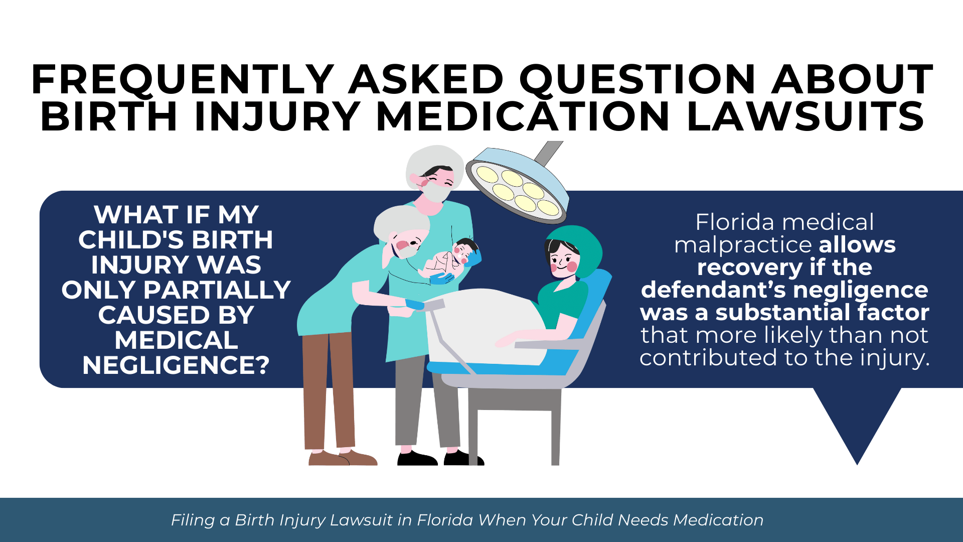 Medical staff assist mother and newborn while text explains partial negligence and recovery rules under Florida law.