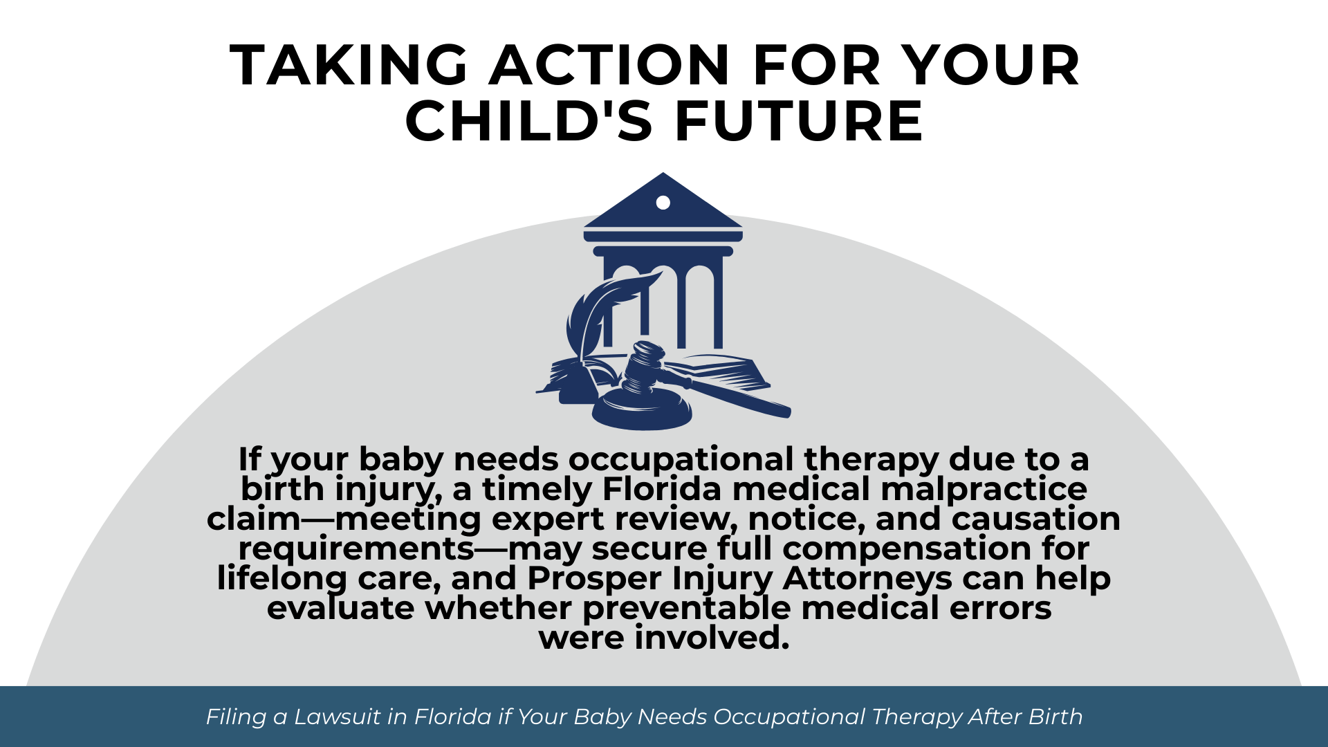Courthouse graphic with message about securing compensation for lifelong occupational therapy needs.