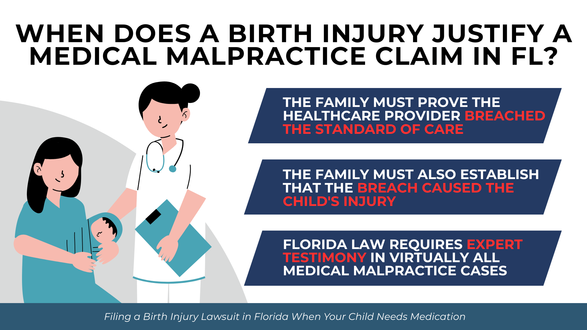 Doctor and parent with infant outline breach of care, causation, and expert testimony requirements in Florida.