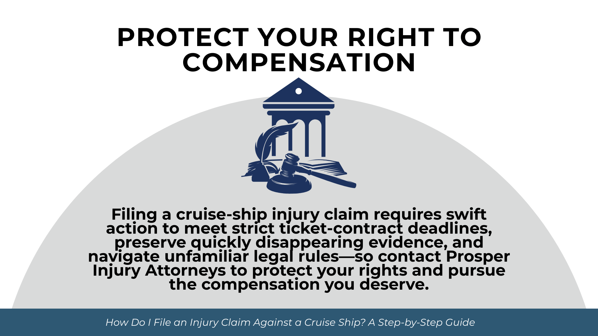 Courthouse icon with legal tools, emphasizing urgency in preserving evidence and meeting cruise claim deadlines.