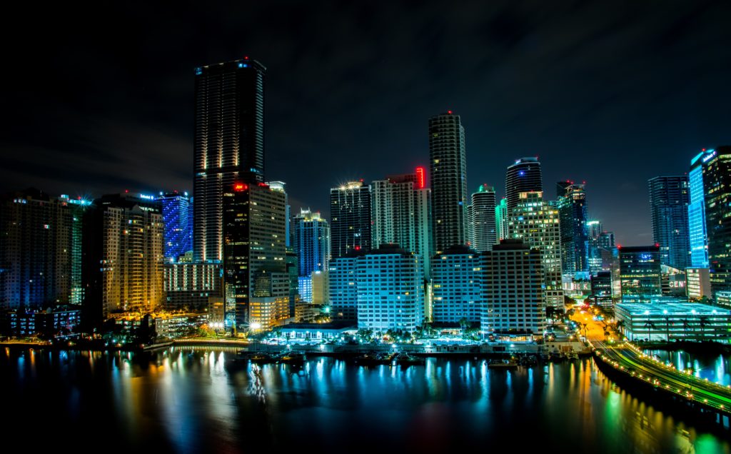 Miami, Florida skyline at night